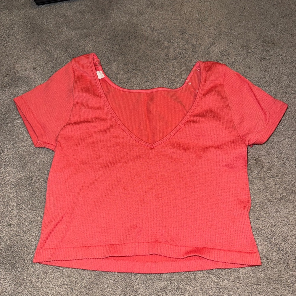 Aeropostale Coral V-Neck Cropped Top